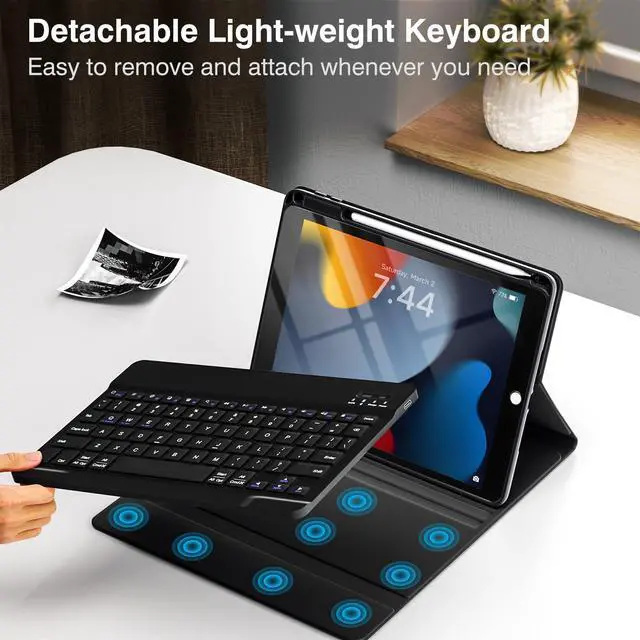 Alt view image 4 of 4 - OYEEICE Keyboard Case for iPad 9th Generation - Wireless Detachable Keyboard Folio Cover with Pencil Holder for iPad 9th/8th/7th Gen 10.2 inch, iPad Pro 10.5" & iPad Air 3rd Gen - Black