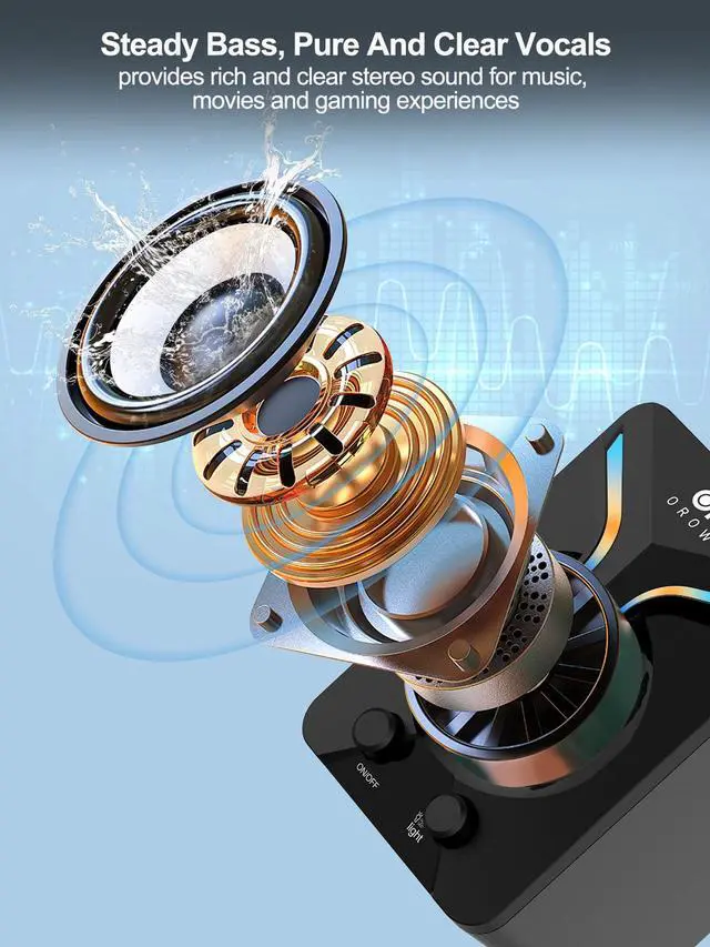 Alt view image 3 of 5 - OROW Computer Speakers,Mini PC Speakers with Subwoofer,2.1 Desktop Speaker with RGB Lights,USB Powered, Stereo Sound,Gaming Speakerwith 3.5mm Aux Cable for Monitor/Laptop/Tablet(S212)