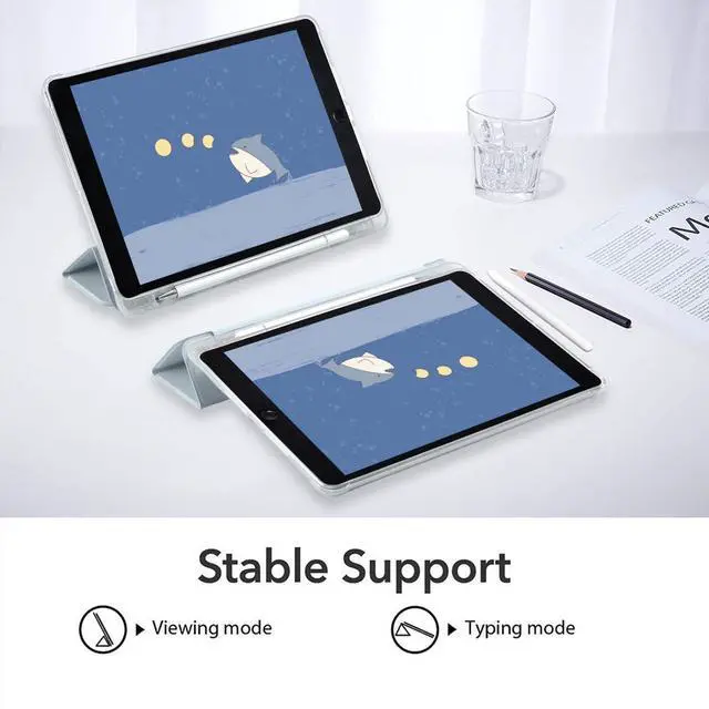 Alt view image 5 of 5 - JOYLAND Lovely Cartoon Shark Case for iPad 5th/6th Generation(2017/2018) 9.7 Inch with Pencil Holder, Auto Wake/Sleep, Clear TPU Blue Leather Anti-Scratch Smart Foldable Stand Back Cover