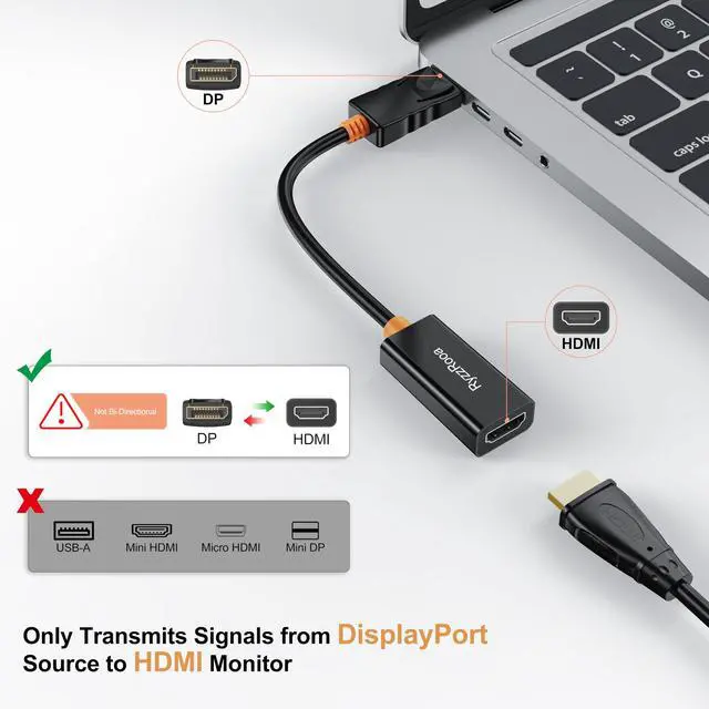 Alt view image 5 of 5 - RyzzRooa 4K DisplayPort to HDMI Adapter, 5 Pack, Gold-Plated Male Display Port to Female HDMI Adapter, Uni-Directional DP to HDMI Adapter Cable Compatible with PC, Laptop, Monitor, Projector