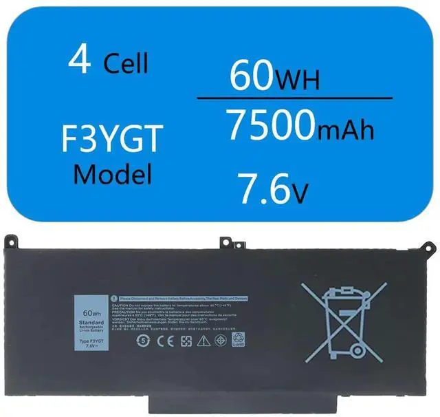 Alt view image 2 of 5 - F3YGT Laptop Battery for Dell Latitude 7280 7290 7380 7390 7480 7490 Series PS28S PS28S001 PS28S002 P29S P29S001 P29S002 P73G P73G001 P73G002 451-BBYE 453-BBCF DM3WC DM6WC 2X39G KG7VF 7.6V 60WH