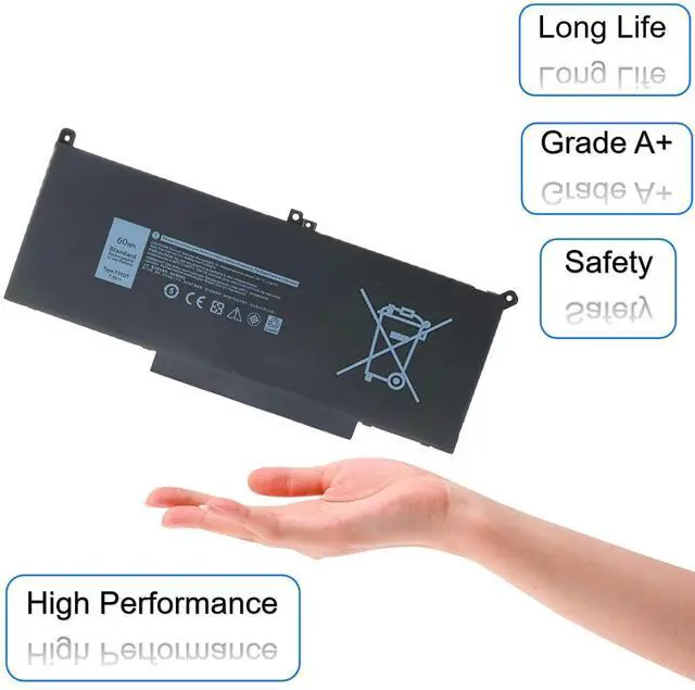 Alt view image 4 of 5 - F3YGT Laptop Battery for Dell Latitude 7280 7290 7380 7390 7480 7490 Series PS28S PS28S001 PS28S002 P29S P29S001 P29S002 P73G P73G001 P73G002 451-BBYE 453-BBCF DM3WC DM6WC 2X39G KG7VF 7.6V 60WH