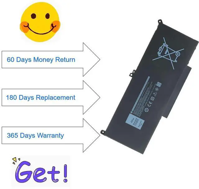 Alt view image 5 of 5 - F3YGT Laptop Battery for Dell Latitude 7280 7290 7380 7390 7480 7490 Series PS28S PS28S001 PS28S002 P29S P29S001 P29S002 P73G P73G001 P73G002 451-BBYE 453-BBCF DM3WC DM6WC 2X39G KG7VF 7.6V 60WH