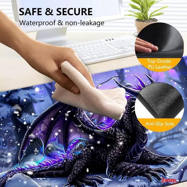 Alt view image 4 of 5 - Heated Mouse Pad with 3 Levels Heated & 3 Hours Auto Shut-Off Mouse Pad for Warming Hands in Office Home, 31.5" x 13"Large Safe Desk Mat Hand WarmerPurple Flying Dragon