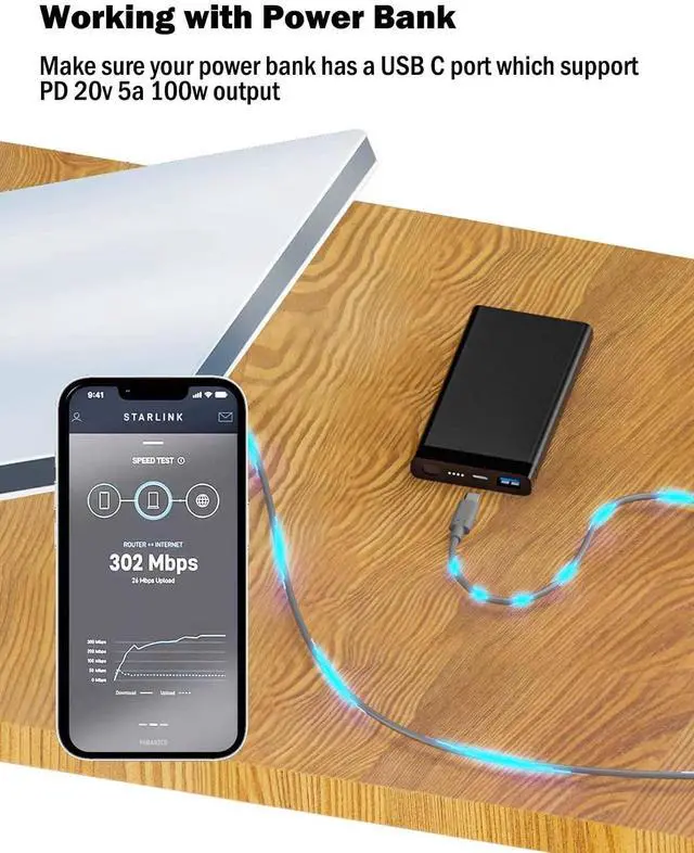 Alt view image 2 of 5 - RAINSUNG Waterproof Starlink Mini USB C to DC Power Cable Cord, Work with PD USB-C 20V 5A 100W or More Fast Charger/Power Bank/Car Charger or Other PD Source 18AWG (5m Length)