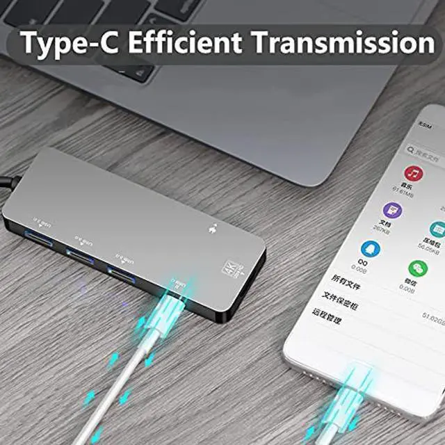 Alt view image 4 of 5 - USB C Hub 6 in 1 Laptop Docking Station USB to HDMI Multiport Adapter with 3 USB 3.0 Ports, 1 USB-C Port and 1 PD Port Compatible for Windows, Mac and Linux