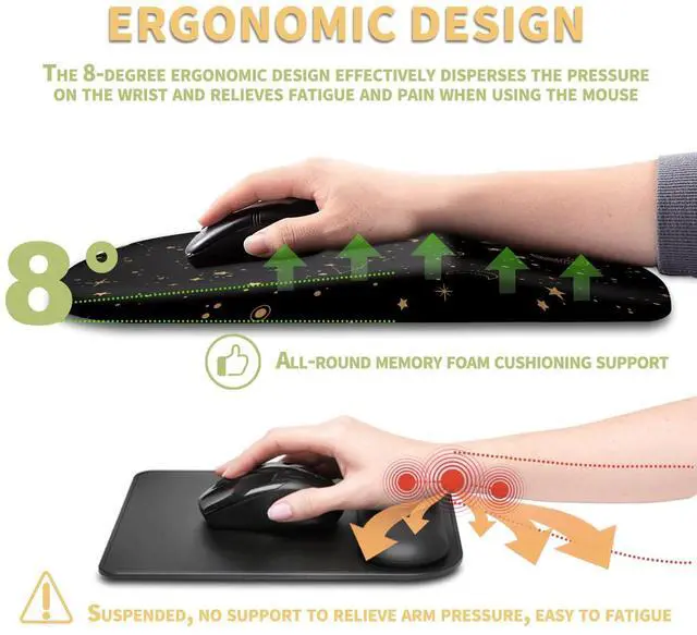 Alt view image 5 of 5 - Ergonomic Wrist Rest Support Mouse Pad, Massage Design Relief Carpal Tunnel Pain, Entire Memory Foam Non-Slip, Computer Mouse Pads for Wireless, Starry Sky