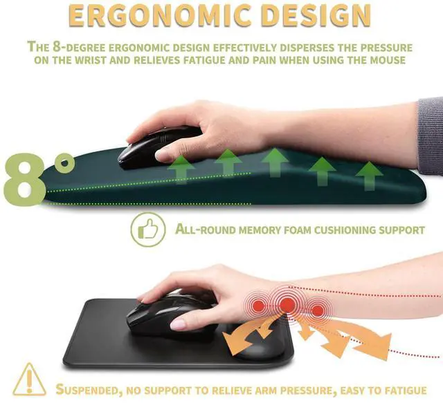 Alt view image 5 of 5 - Ergonomic Wrist Rest Mouse Pad with Massage Design, Non-Slip Memory Foam, Relief for Carpal Tunnel Pain, Green