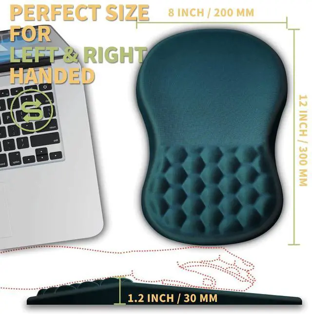 Alt view image 4 of 5 - Ergonomic Wrist Rest Mouse Pad with Massage Design, Non-Slip Memory Foam, Relief for Carpal Tunnel Pain, Green