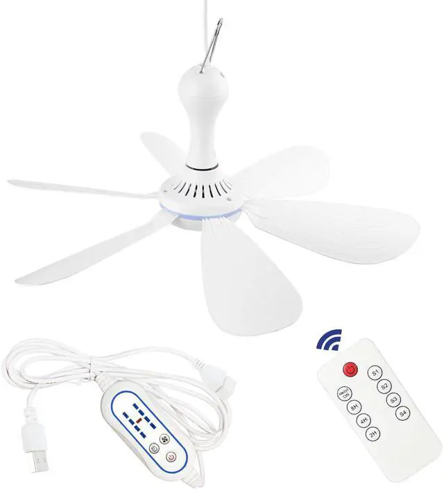 Main image of SCOOYEEES Silent USB Powered Ceiling Fan with Remote Control Timing 4 Speed, Quiet Small DC Plug in Ceiling Fan Hanging Fan for Camping Bed RV Tent Canopy Room