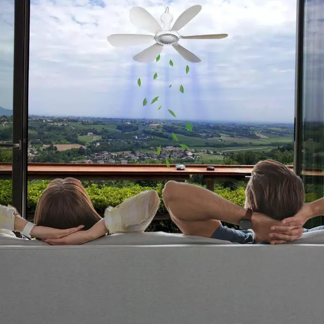 Alt view image 2 of 5 - SCOOYEEES Silent USB Powered Ceiling Fan with Remote Control Timing 4 Speed, Quiet Small DC Plug in Ceiling Fan Hanging Fan for Camping Bed RV Tent Canopy Room