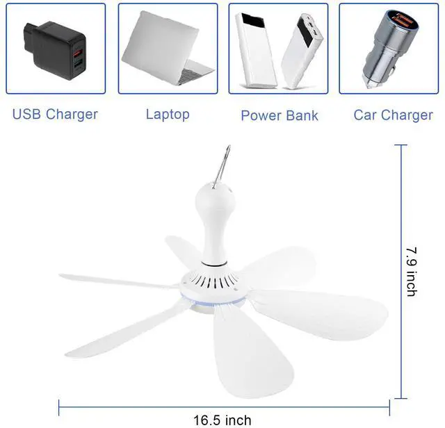 Alt view image 5 of 5 - SCOOYEEES Silent USB Powered Ceiling Fan with Remote Control Timing 4 Speed, Quiet Small DC Plug in Ceiling Fan Hanging Fan for Camping Bed RV Tent Canopy Room