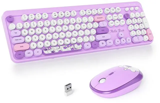 Main image of SbocKeeb Wireless Typewriter Keyboard and Mouse Combo Retro 104 Key Full Size Office Set Purple Keyboard with Silent Round Keycaps, Ideal for Laptop and Desktop PCs, Cute Design Keyboard (Purple)
