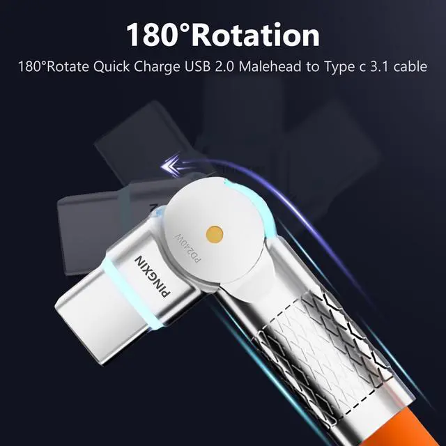 Alt view image 2 of 5 - USB C to USB C Cable10ft, 240W 2-Pack USB 2.0, Type C Charger Cable Fast Charge for iPhone 16/16Pro/16Plus/16ProMax,MacBook Air,iPad Pro,Pixel,Samsung Galaxy S23/S24-Orange +White