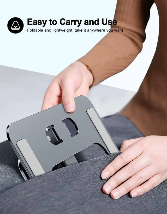 Alt view image 4 of 5 - RIWUCT Foldable Laptop Stand, Height Adjustable Ergonomic Computer Stand for Desk, Aluminum Portable Laptop Riser Holder Mount Compatible with MacBook Pro Air, HP, Dell 10-16" (Gray)