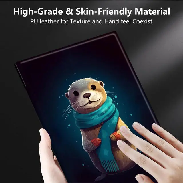 Alt view image 2 of 5 - Case for All-New Kindle 6" (11th Generation 2022 Release) with Soft TPU Buffer, PU Leather Cover 360° Swivel Stand, Auto Wake/Sleep Shockproof Only for Basic Kindle 2022, an Otter in A Scarf