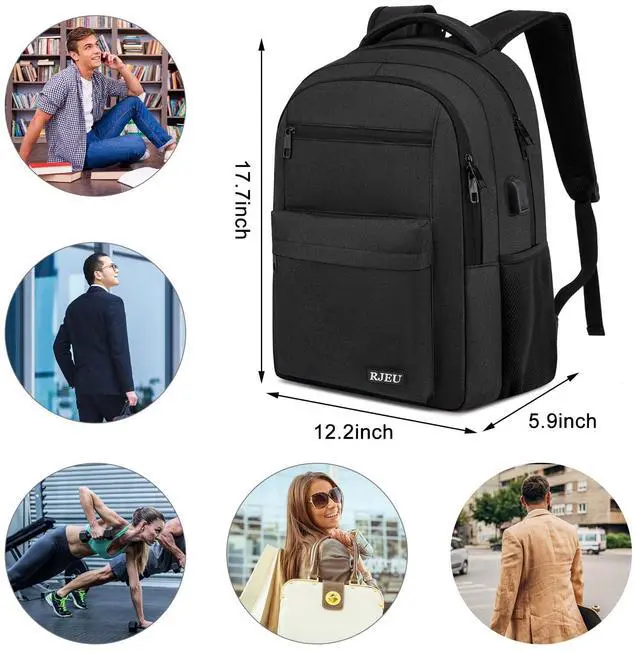 Alt view image 4 of 5 - RJEU School Backpack for Teen Boys 15.6 Inch, USB Charging Port & Anti-Theft Water Resistant - School Bookbag College Business Ergonomic Backpack for Men Women, Black