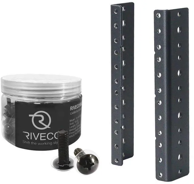 Main image of RIVECO 2 PCS 4U Rack Rails, Tapered Holes Rack Mount Rails for Recording & Network Wooden Cabinet Mounting, 3.0 mm Thickness Steel Heavy Duty & 10-32 Rack Screws 100 PCS