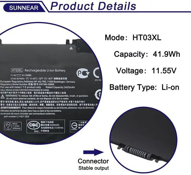 Alt view image 2 of 5 - HT03XL L11119-855 Battery for HP G7 240 245 250 255 Pavilion 14Q-CS 14-CE 14-CK 14-DF 14-DQ 15-DW 15Q 15S X360 14-DH 14M-DH Series 15-CS0053CL HT03041XL L11421-542 L11421-2C2 HSTNN-UB7J HSTNN-DB8R