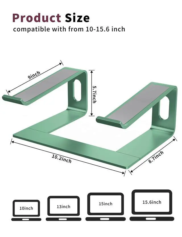 Alt view image 2 of 5 - ALASHI Laptop Stand for Desk, Aluminum Computer Riser, Ergonomic Notebook Holder, Detachable Metal Laptops Elevator, PC Cooling Mount Support 10 to 15.6 Inches Notebook, Light Green
