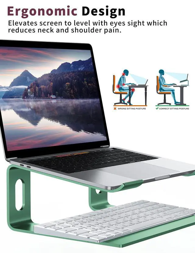 Alt view image 3 of 5 - ALASHI Laptop Stand for Desk, Aluminum Computer Riser, Ergonomic Notebook Holder, Detachable Metal Laptops Elevator, PC Cooling Mount Support 10 to 15.6 Inches Notebook, Light Green