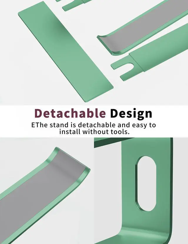 Alt view image 4 of 5 - ALASHI Laptop Stand for Desk, Aluminum Computer Riser, Ergonomic Notebook Holder, Detachable Metal Laptops Elevator, PC Cooling Mount Support 10 to 15.6 Inches Notebook, Light Green