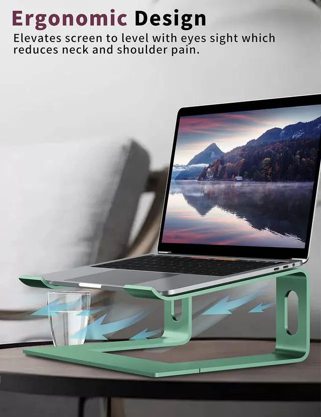 Alt view image 5 of 5 - ALASHI Laptop Stand for Desk, Aluminum Computer Riser, Ergonomic Notebook Holder, Detachable Metal Laptops Elevator, PC Cooling Mount Support 10 to 15.6 Inches Notebook, Light Green