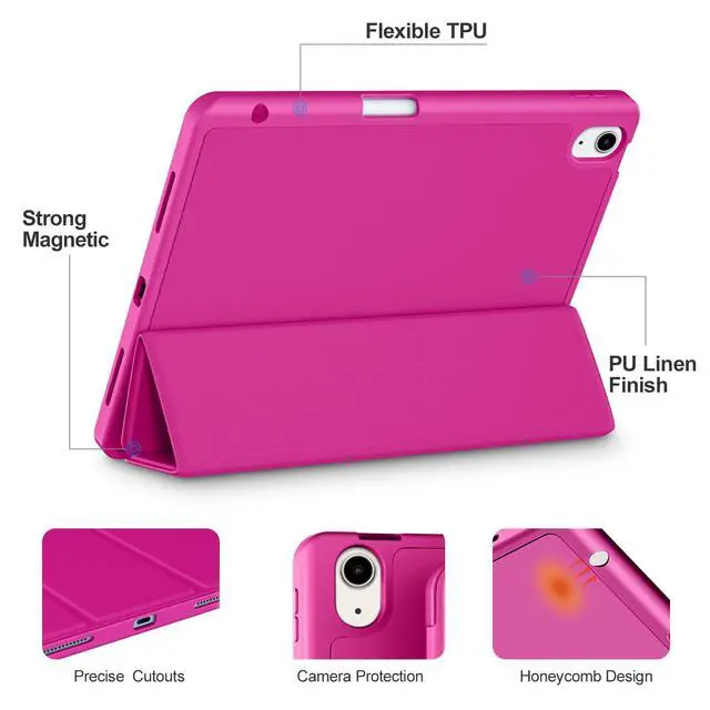 Alt view image 3 of 5 - Akkerds Compatible with iPad Air 11 Inch Case 7th/6th Generation (M3/M2) 2025/2024, for iPad Air 5th/4th Generation Case 10.9 Inch 2022/2020 with Pencil Holder[Auto Sleep/Wake], Rose