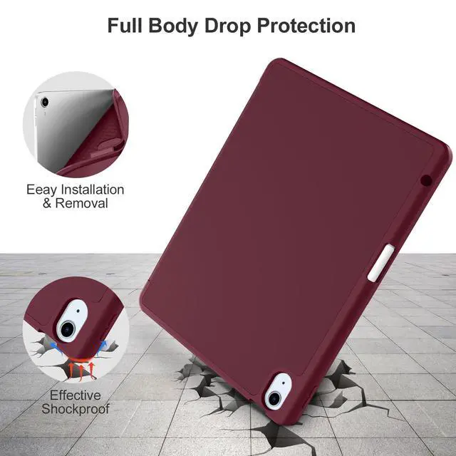 Alt view image 4 of 5 - Akkerds Compatible with iPad Air 11 Inch Case 7th/6th Generation (M3/M2) 2025/2024, for iPad Air 5th/4th Generation Case 10.9 Inch 2022/2020 with Pencil Holder[Auto Sleep/Wake], WineRed