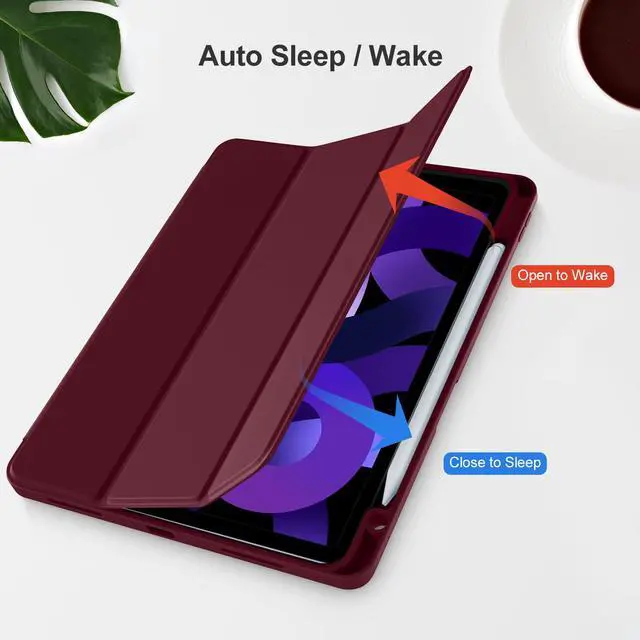 Alt view image 5 of 5 - Akkerds Compatible with iPad Air 11 Inch Case 7th/6th Generation (M3/M2) 2025/2024, for iPad Air 5th/4th Generation Case 10.9 Inch 2022/2020 with Pencil Holder[Auto Sleep/Wake], WineRed