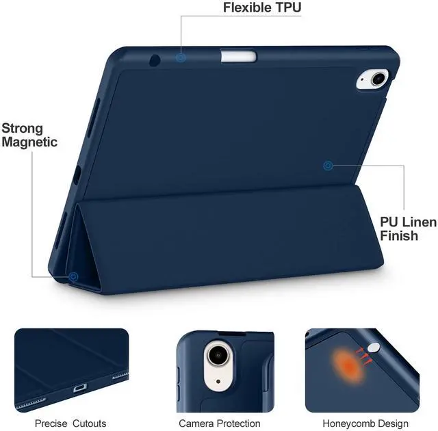 Alt view image 3 of 5 - Akkerds Compatible with iPad Air 11 Inch Case 7th/6th Generation (M3/M2) 2025/2024, for iPad Air 5th/4th Generation Case 10.9 Inch 2022/2020 with Pencil Holder[Auto Sleep/Wake], Navyblue