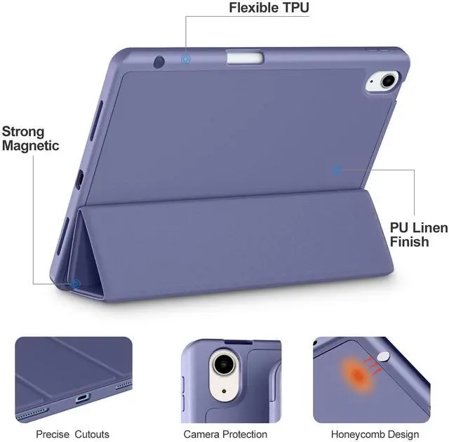 Alt view image 3 of 5 - Akkerds Compatible with iPad Air 11 Inch Case 7th/6th Generation (M3/M2) 2025/2024, for iPad Air 5th/4th Generation Case 10.9 Inch 2022/2020 with Pencil Holder[Auto Sleep/Wake], Lightpurple