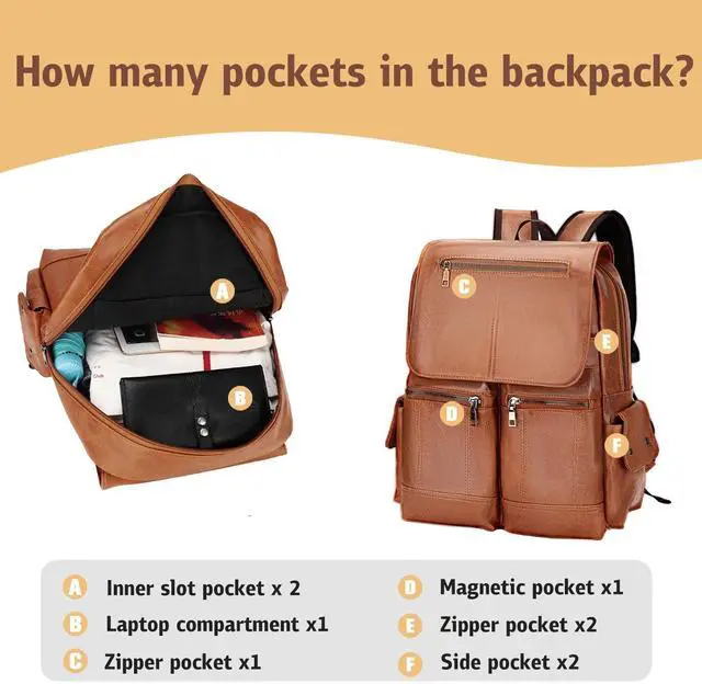 Alt view image 3 of 5 - Shwekyung Laptop Large Leather Backpack for Women Man Teather Business Travel Work College Computer Backpack Brown