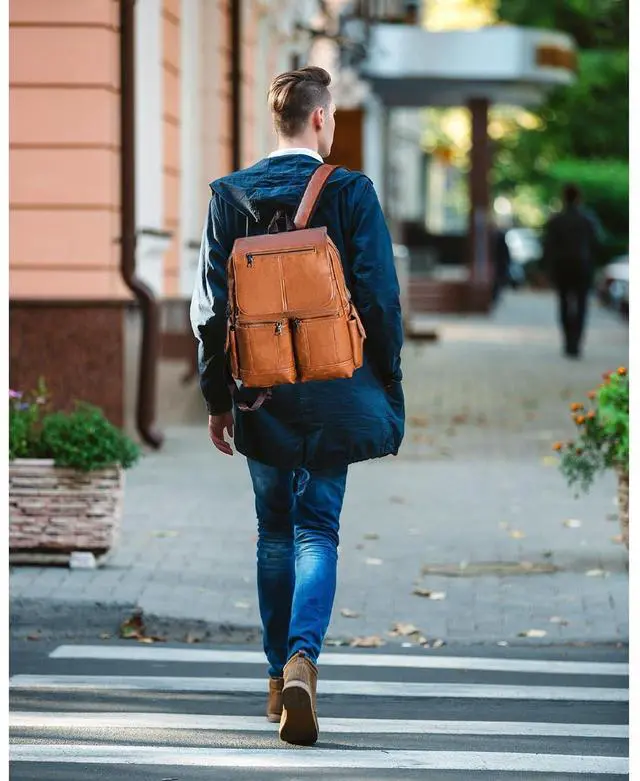 Alt view image 2 of 5 - Shwekyung Laptop Large Leather Backpack for Women Man Teather Business Travel Work College Computer Backpack Brown