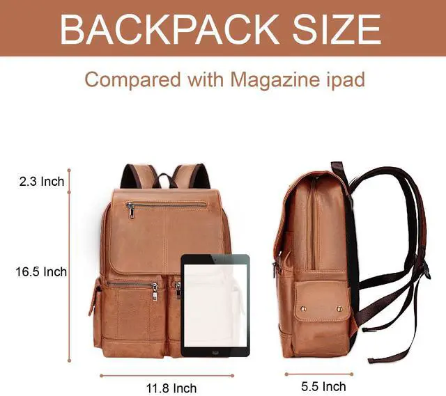 Alt view image 4 of 5 - Shwekyung Laptop Large Leather Backpack for Women Man Teather Business Travel Work College Computer Backpack Brown