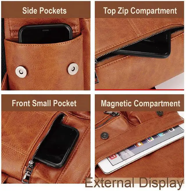 Alt view image 5 of 5 - Shwekyung Laptop Large Leather Backpack for Women Man Teather Business Travel Work College Computer Backpack Brown