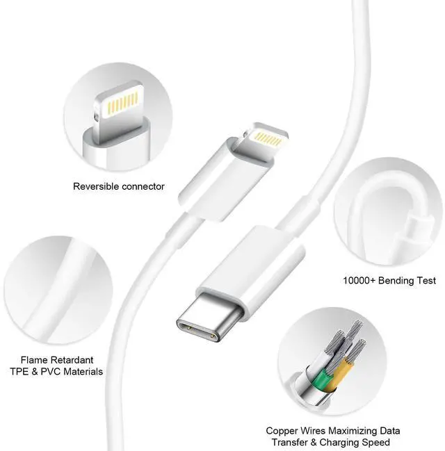 Alt view image 2 of 5 - iPhone 14 13 12 11 Charger Fast Charging iPhone Fast Charger 3-Pack 20W iPad Charger 6FT C Chargers Fast Charging Cord Whit iPhone 14/14 Pro Max/13 Pro/13/12 Mini/12 Pro Max/11 Pro Max/Xs and iPad