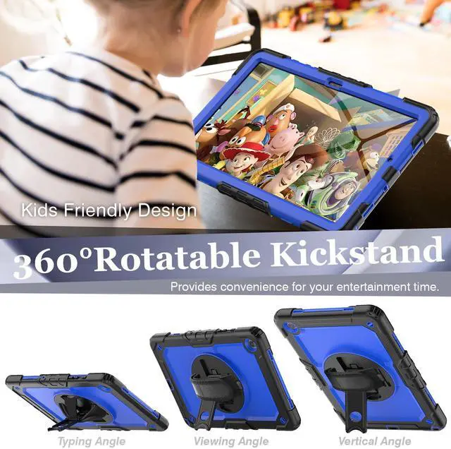 Alt view image 3 of 5 - Sibeitu Case for Samsung Galaxy Tab A9 Plus 2023 with Screen Protector Pencil Holder, Galaxy Tab A9+ Plus Case 11 Inch SM-X210/X216/X218 Heavy Duty Shockproof w/ 360 Stand Hand Shoulder Strap | Blue