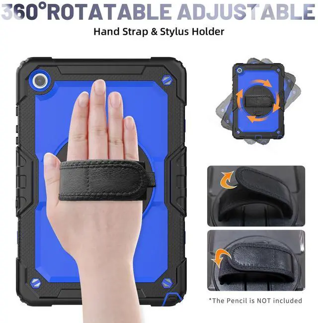 Alt view image 4 of 5 - Sibeitu Case for Samsung Galaxy Tab A9 Plus 2023 with Screen Protector Pencil Holder, Galaxy Tab A9+ Plus Case 11 Inch SM-X210/X216/X218 Heavy Duty Shockproof w/ 360 Stand Hand Shoulder Strap | Blue