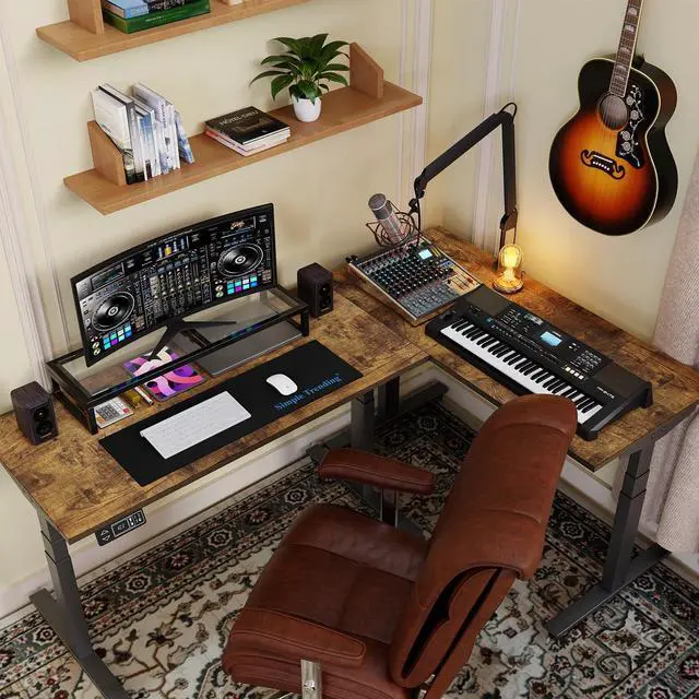 Alt view image 3 of 5 - Simple Trending Dual Monitor Stand Riser, Tempered Glass Computer Desk Organizer with Mouse Pad for Laptop, iMac, TV, Black