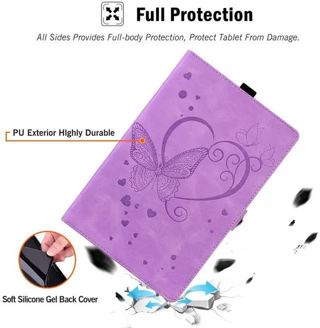 Alt view image 3 of 5 - Case for Fire HD 10 Tablet 9th/7th/5th Generation 2019/2017/2015 Release, Multiple Angles Viewing Stand Cover Soft TPU Back Cover with Pen Holder and Auto Wake/Sleep, Purple