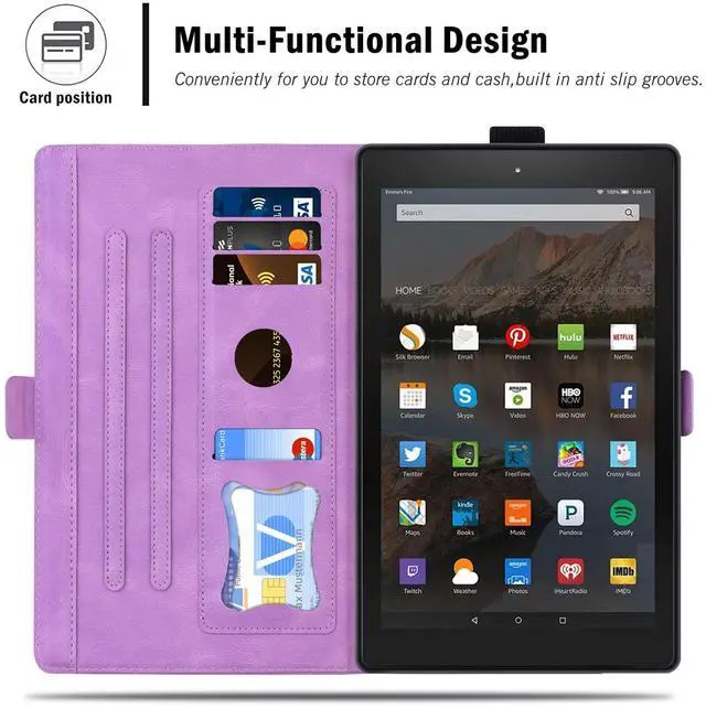 Alt view image 4 of 5 - Case for Fire HD 10 Tablet 9th/7th/5th Generation 2019/2017/2015 Release, Multiple Angles Viewing Stand Cover Soft TPU Back Cover with Pen Holder and Auto Wake/Sleep, Purple
