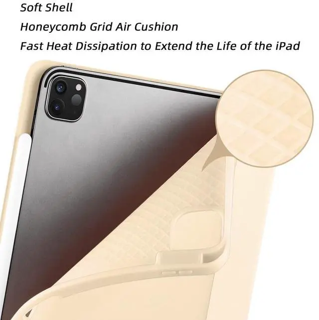 Alt view image 2 of 5 - SIWENGDE Cases for iPad Pro 12.9 Case 6th/5th/4th Generation (2022/2021/2020) with Pencil Holder [Apple Pencil Wireless Charging] Soft TPU Smart Tri-fold Stand Protective Cover(Champagne Gold)