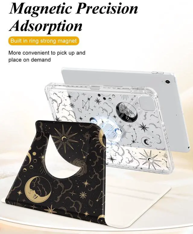 Alt view image 3 of 5 - Shorogyt for iPad Air 11 Inch Case M3 2025&M2 2024/Air 5th Generation 2022/Air 4th Gen 2020/Pro 11 Inch Case Magnetic Stand for Women - Cute 360 Degree Rotating Covers Girls Pencil Holder,Sun Moon