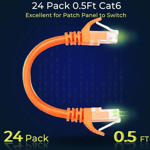Alt view image 2 of 5 - Rapink Patch Cables Cat6 0.5ft (24 Pack), Ethernet Patch Cable 10G Support, Cat 6 Patch Cable for Patch Panel to Switch, Flexiable Cat 6 Ethernet Cable with Gold Plated Orange