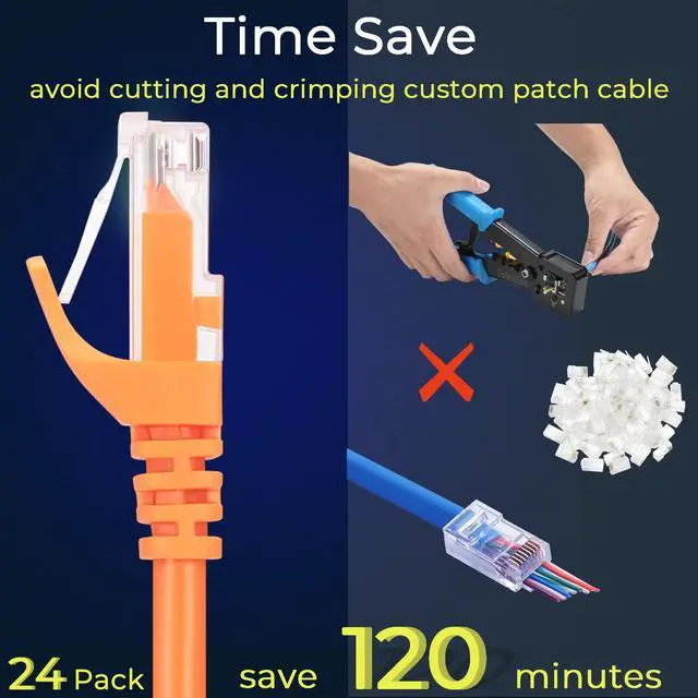 Alt view image 3 of 5 - Rapink Patch Cables Cat6 0.5ft (24 Pack), Ethernet Patch Cable 10G Support, Cat 6 Patch Cable for Patch Panel to Switch, Flexiable Cat 6 Ethernet Cable with Gold Plated Orange