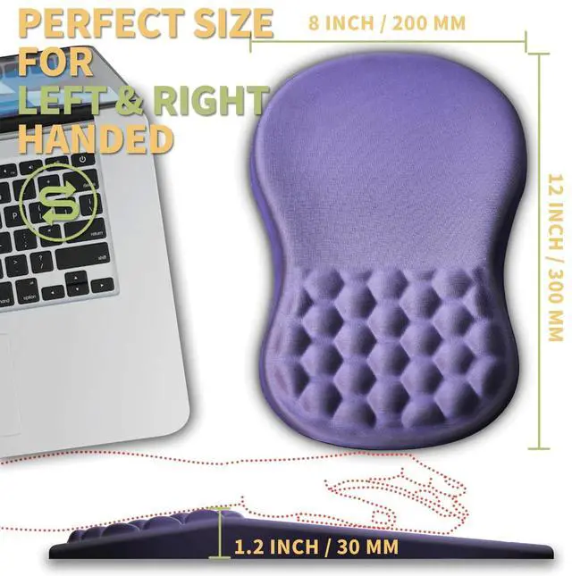Alt view image 4 of 5 - Ergonomic Wrist Rest Mouse Pad, Massage Design for Carpal Tunnel Pain Relief, Entire Memory Foam Non-Slip, Purple