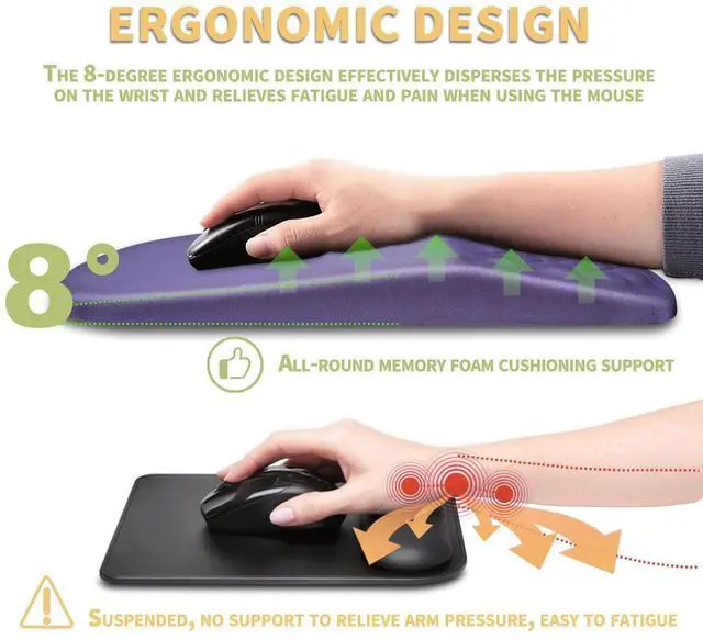 Alt view image 5 of 5 - Ergonomic Wrist Rest Mouse Pad, Massage Design for Carpal Tunnel Pain Relief, Entire Memory Foam Non-Slip, Purple