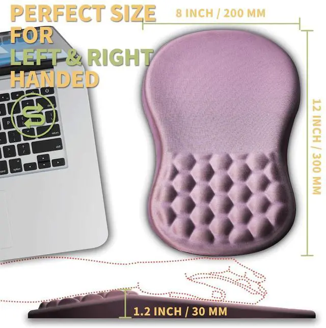 Alt view image 4 of 5 - Ergonomic Wrist Rest Mouse Pad, Massage Design for Carpal Tunnel Pain Relief, Non-Slip Memory Foam, Pink