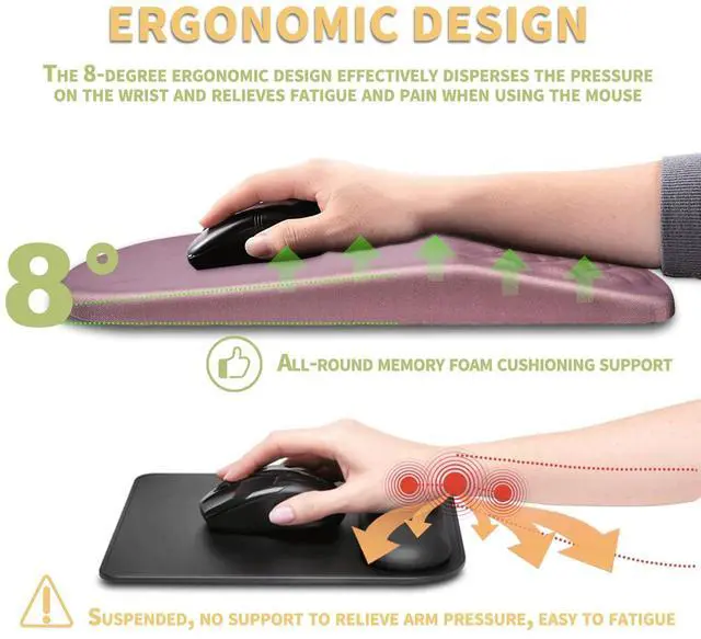 Alt view image 5 of 5 - Ergonomic Wrist Rest Mouse Pad, Massage Design for Carpal Tunnel Pain Relief, Non-Slip Memory Foam, Pink